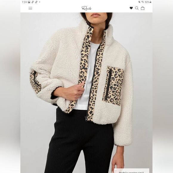 NEW WITH TAGS RAILS DEAN IVORY LEOPARD MIX SHERPA JACKET - Picture 1 of 16